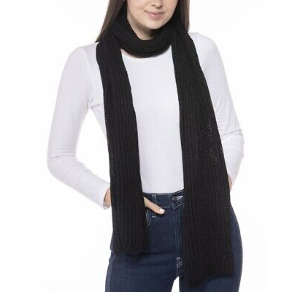 Style & Co NWT Solid Ribbed Muffler Extra Long Recycled Wrap Scarf Black OS New